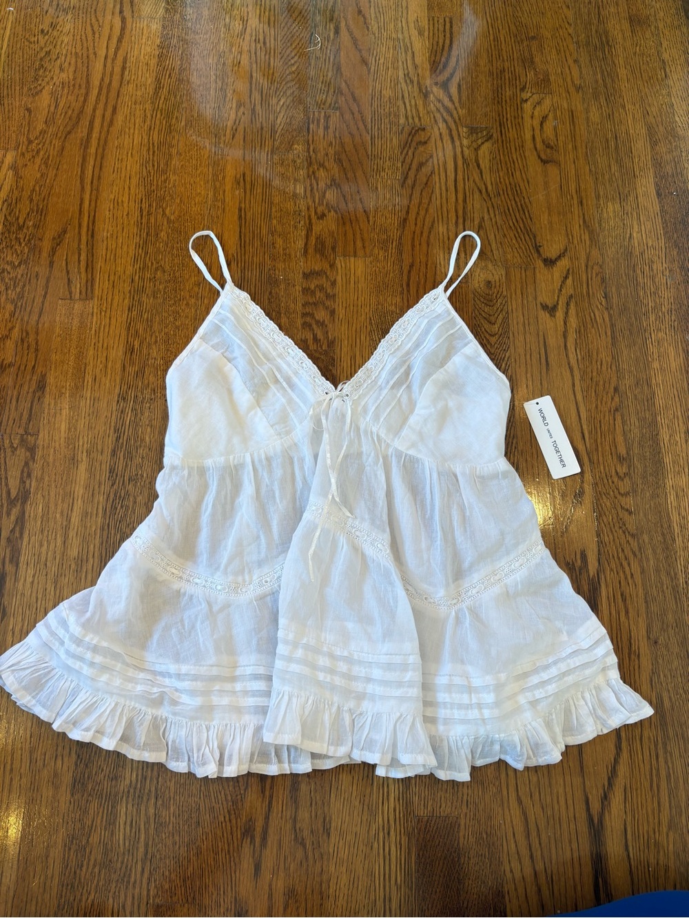 White Babydoll Top 100% Cotton Lace-Trim Camisole Tank NWT